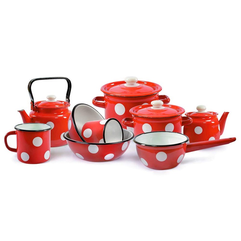 Enameled Tea Kettle Red White Polka-dot Enamelware Kettle 3.7-qt. (3.5