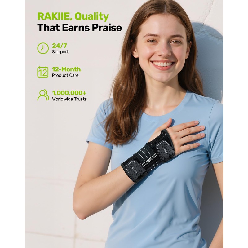 Rakiie Carpal Tunnel Wrist Brace, Adjustable Night Wrist Support with