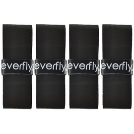 Everfly Grip Tape Tennis Racket – Overgrips Padel Racket – Smooth/Perforated – Pack of 4 Black – Tape Badminton Racket Squash Racketball – Grip Tape for Racket Grips (Smooth)