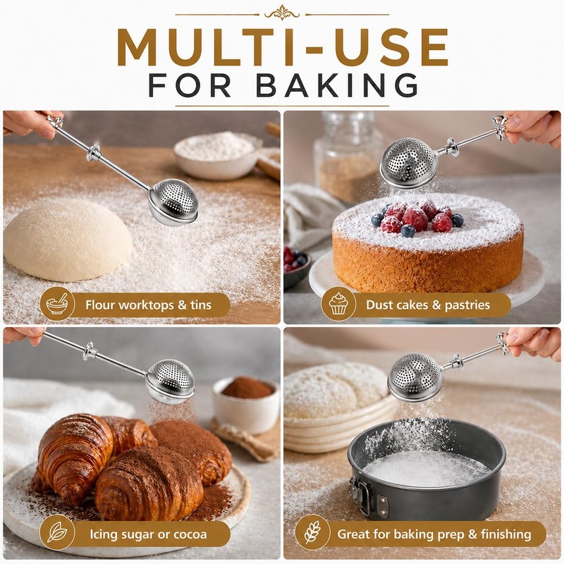 Mnixy Stainless Steel Baking Dusting Wand with Spring Handle