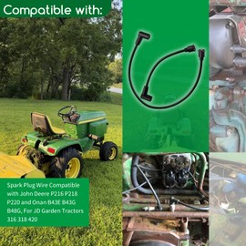 XTPTFABS 2Pcs Black Spark Plug Wire Compatible with John Deere P216 P218 P220 and Onan B43E B43G B48G, for JD Garden Tractors 316 318 420,Replacement M8-48322 8322 7831