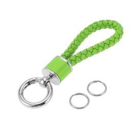 A ABSOPRO Car Keychain Universal Key Chain with Ring for Key Fobs for Home for Women Faux Leather Light Green Silver Tone