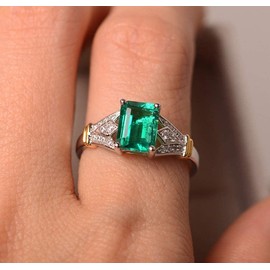 Cuteshop Elegant Women 14k White Gold Filled Sterling Silver Square Cut Emerald Gemstone Birthstone CZ Crystal Wedding Bridal Band Ring Size 6-10 (10)