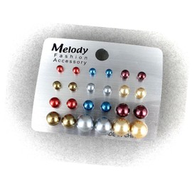 12 Pr Earrings Faux Pearl Bead Ball Stud Post Graduated Grey Brown Gold Red Blue Adorable Statement Jewelry Earrings for Women