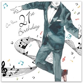 Twizler Happy 21st Birthday Card For Him with Silver Foiling & Unique Watercolour Effect - Music Card - 21 Year Old Birthday Card - Age 21 Birthday Card - Male Birthday Card