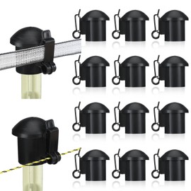 DoubleFill 12 Pcs Electric Fence Insulators and T Post Safety Cap, T Post Safety Topper Black Plastic T Post Insulators for T Posts, Wood Posts, Wire Holding Fencing Supplies