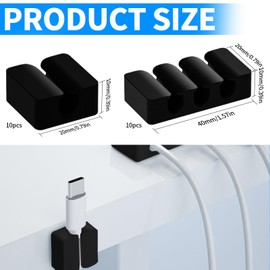 20 Stück Kabelhalter Selbstklebend, Kabel Organizer Ohne Bohren Kabelclips Klemmen Ladekabel Halterung Stark Klebender Kabelmanagement für Schreibtisch Netzkabel(Schwarz)