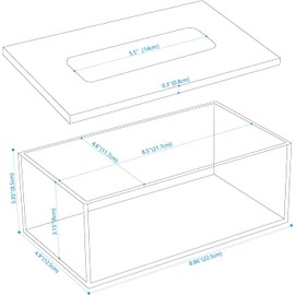 SANRUI Clear Acrylic Tissue Box Cover Holder, 8MM Sunken Top Lid Rectangle Facial Paper Towel Mask Dispenser Dryer Sheet Holder, for Office, Car, Home, Shop, Restaurant