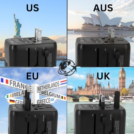 Travel Adapter Worldwide, Travel Adapter, Socket Adapter with 2 USB, 3 USB-C incl. PD Fast Charge, Travel Plug with Quick Charge, International Travel Adapter for US, UK, EU, AUS