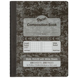 Pacon Dual Ruled Composition Book, Dark Gray, 1/4" Grid & 3/8" Wide Ruled 9-3 ⁄4" x 7-1⁄2", 100 Sheets