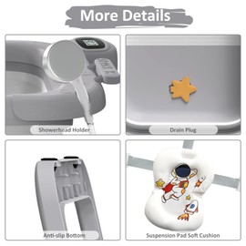 LAUJIA Collapsible Baby Bathtub for Newborn,Baby Tub with Soft Floating Cushion & Thermometer for Infant to Toddler,Portable Travel Bathtub with No-Slip Feet for 0-36 Months-Gray