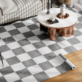 Durteljana Peel and Stick Floor Tile Vinyl Flooring Roll Self Adhesive 23"x 393"/64 Sq.Ft Linoleum Laminate Flooring Roll Grey&White Marble Color Waterproof Floor Sticker for Home Room Improvement