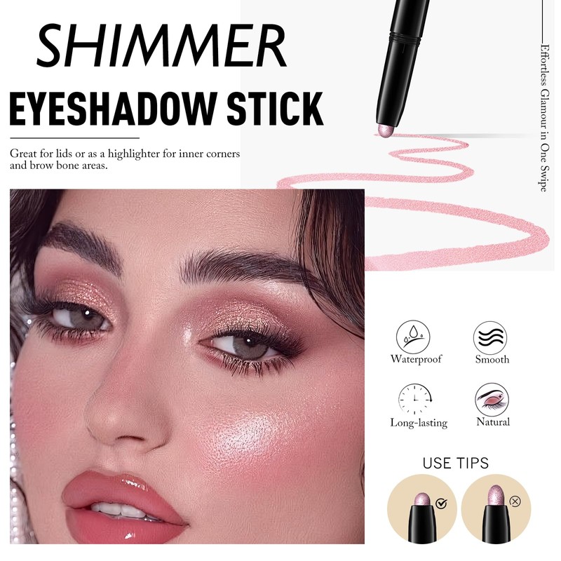 Wugbc Shimmer Eye Shadow Stick, Cream Eyeshadow Stick Long-Lasting Crease-Proof
