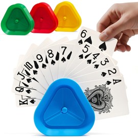 Playing Card Games Holder, 4 Pack Triangle Shaped Hands-Free Playing Card Holder for Kids, Adults, Seniors, Poker Parties, Family Card Game Nights&Classroom Activities, 4 Colors