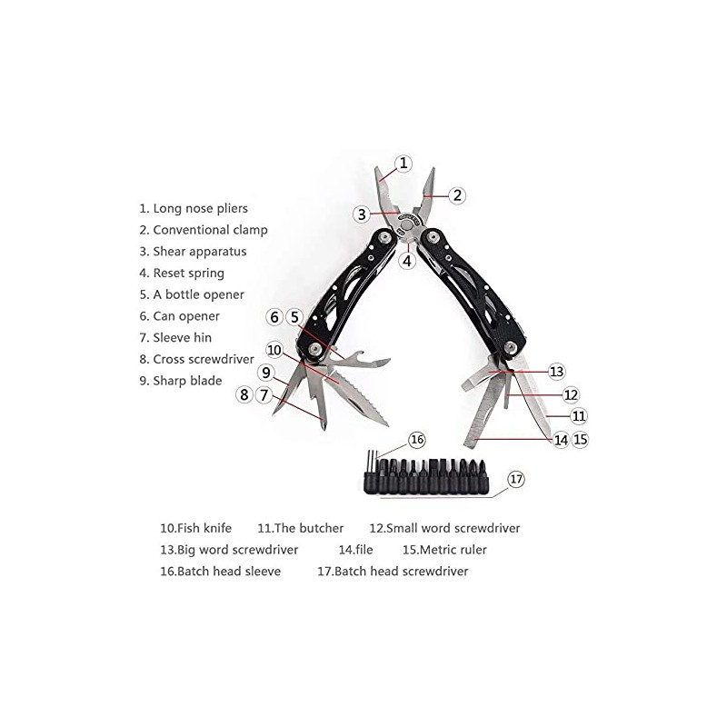 Grizef Multitool Pliers, Durable Stainless Steel 24-in-1 Multi-Purpose Pocket Folding