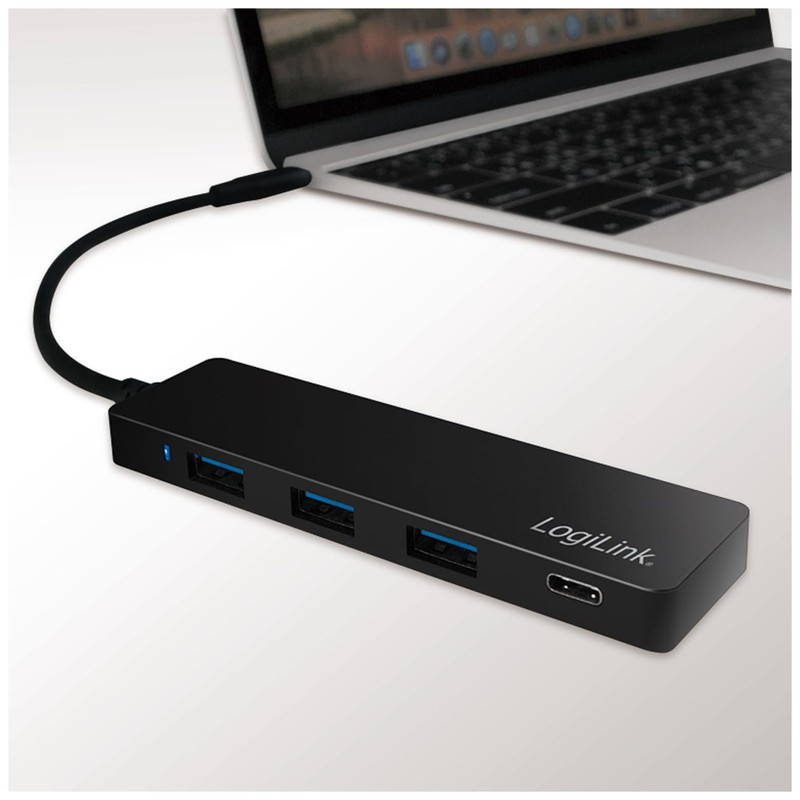 Logilink USB Hub for PC/Laptop Aluminium Housing black Black 3+1