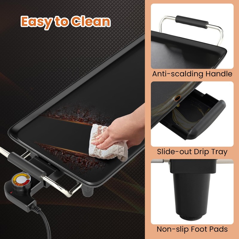 CHEFJOY 27” Large Electric Griddle, Teppanyaki Grill w/Nonstick Surface, 4