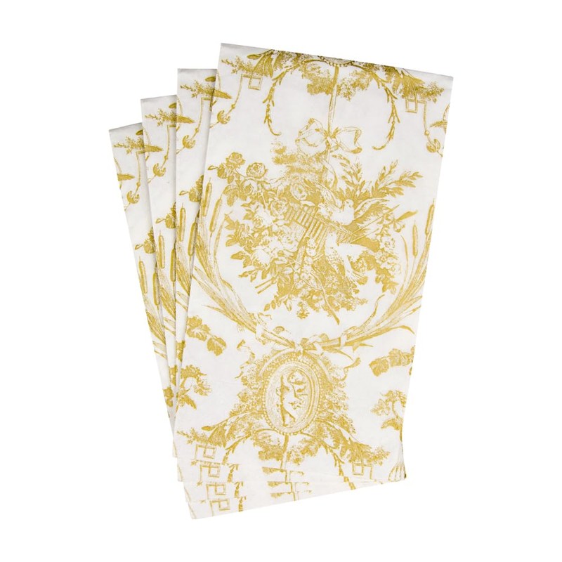 Caspari Romantic Toile Gold Guest Towel Napkins - 15 Per