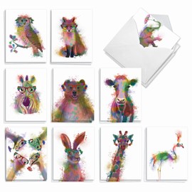 The Best Card Company 20 Assorted Birthday Notes Box Set 4 x 5.12 w/Envelopes For Men, Women (10x2 Designs) Funky Rainbow Wildlife AM4948BDG-B2x10