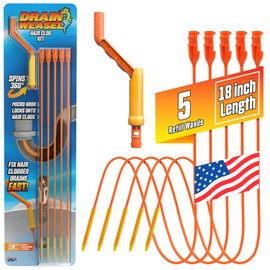 FlexiSnake Drain Weasel Sink Snake Hair Clog Remover Tool, Pipe, Bathroom, Bathtub Cleaner, 18-inch, Made in the USA, 5 Wands and Removable Handle