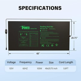 iPower 48" x 20.75" Seeding Heat Mat with Thermostat Temperature Adjustable Knob, Warm Hydroponic Indoor Gardening Plant Germination Pad, 4820.75, Black