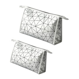 Travel Toiletry Bag, 2 Pieces Portable Cosmetic Case, PU Cosmetic Bag, Makeup Bag, Cosmetic Bag, Toiletry Bag, Cosmetic Organiser for Women, Waterproof Beauty Case, Travel Cosmetic Bags, silver