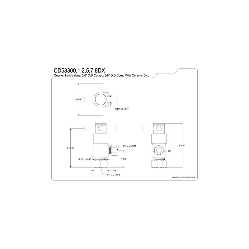 Kingston Brass CD53307DX Concord 5/8-Inch X 3/8-Inch OD Compression Quarter-Turn