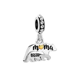 SBI Jewelry Mama Bear Mum Charm for Bracelets for Women Godmother Stepmother Mommy Daughter Son Granddaughter Birthday Dangle Gold Heart