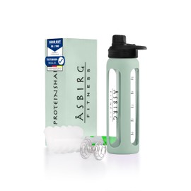 Asbirg 2.0 Fitness | Protein Shaker Made of Glass | Protein Shaker | Drinking Bottle | with Spiral Ball | 24 oz (Pastel Green)