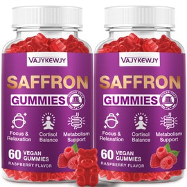 VAJYKEWJY Saffron Gummies (88.5 mg) with Magnesium — Enhanced with St. John’s Wort, Rhodiola, Ashwagandha & Vitamins B6, B12, D3 for Mood & Focus Support — 60 Count