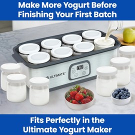 Ultimate Yogurt Jars - Make More Delicious Yogurt! 8 Count Small Glass Yogurt Cups With Lids - 100% BPA Free, Airtight & Dishwasher Safe! Perfect Containers for Yoghurt, Oatmeal, Pudding, or Jello