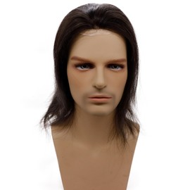 Lishy 12Inch Toupee for Men 100% European Human Hair Replacement Hairpiece Swiss Lace Front Hair Systems Mono Lace PU Around 8x10Inches Mens Toupee Wig (Straight, #2 Darkest Brown Color)