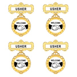 Liliaafar 4 Pack Usher and Greeter Badge Multipack Church Welcome with Pin on Back Reusable Church Leadership Fancy Round Badge
