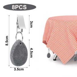 Pack of 8 Tablecloth Weights for Outdoor Use Natural Stone with Clip Natural Stone Tablecloths Weights Tablecloth Clips for Family Party Camping Wedding Garden Picnic