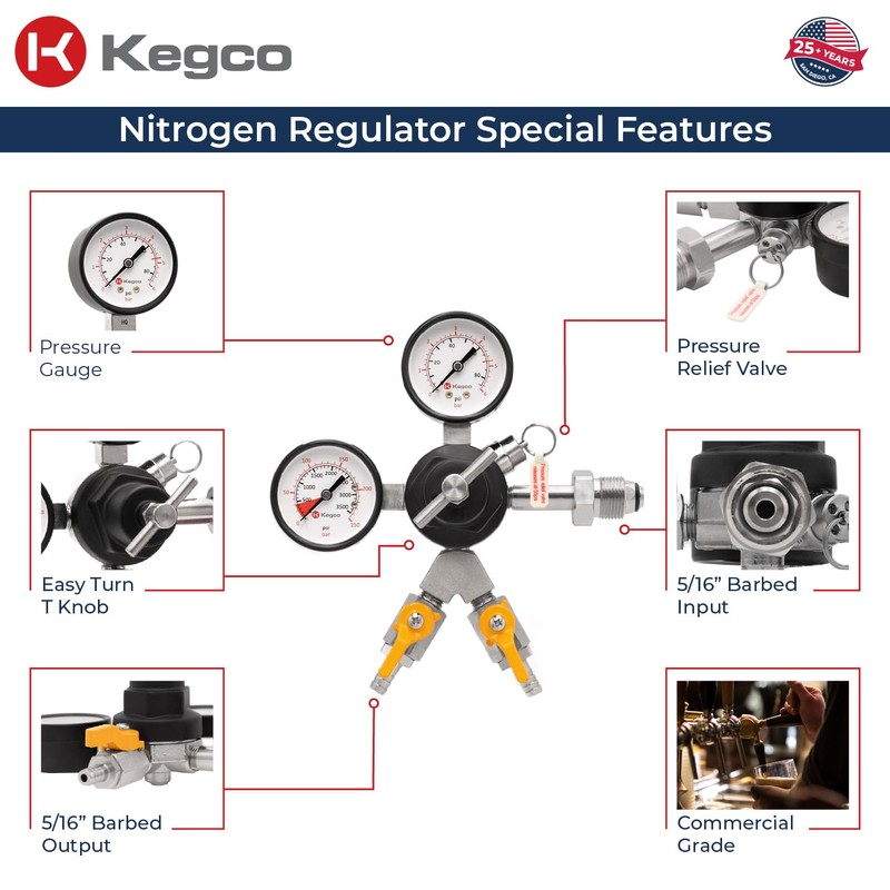 Kegco 762-N2 Nitrogen Regulator, 2 Product, Chrome