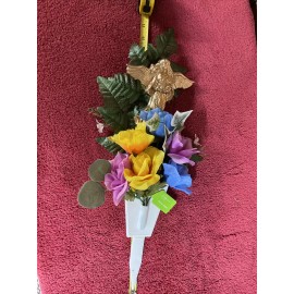 Floral trellis Angel graveside Arrangement 21 Inches Blue, Yellow, Pink, White