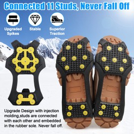 Ice Grips Cleats 11 Cleats Snow Traction Cleats Crampons for Shoes and Boots Non-Slip Overshoe for Walking on Snow and Ice Rubber Walking Cleats Anti Slip Crampons (L)