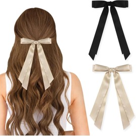 Hair Bows Hair Clips for Women Small Hair Bow Satin Hair Clip Bowtie Accessories 2Pcs Black Brown-S