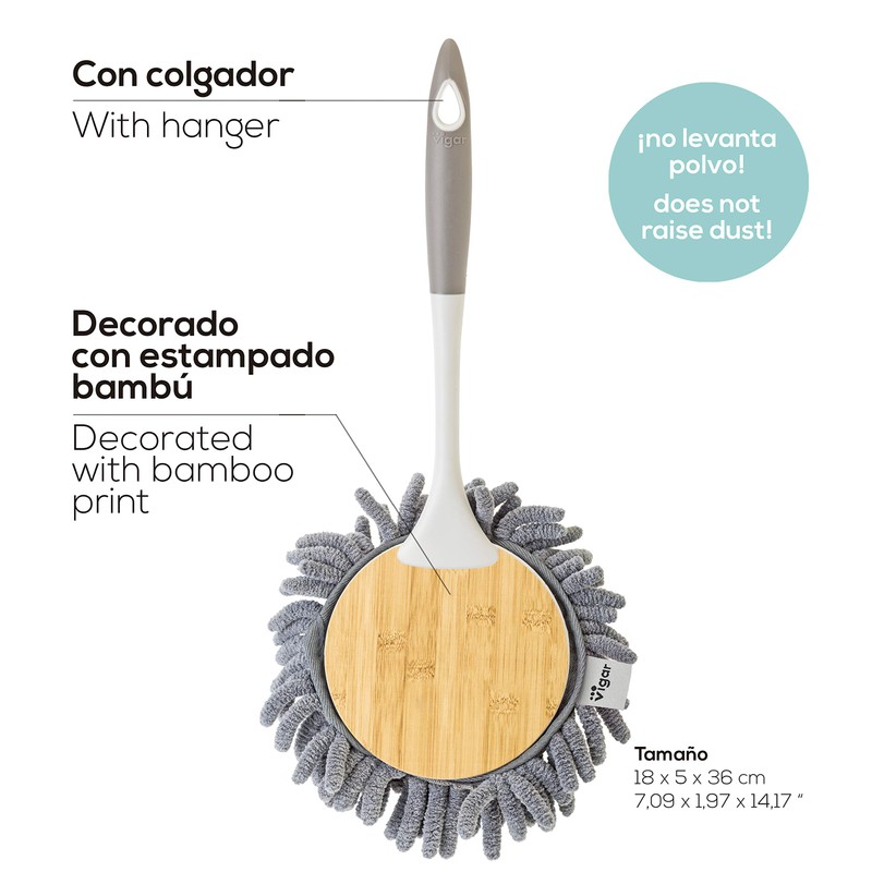 VIGAR Bamboo Microfibre Duster Round Grey ABS Dimensions: 18 x