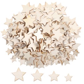 100Pcs Wooden Stars Ornaments Unfinished Blank Wooden Pieces Cutout Slices Embellishments Tags Assorted Size for DIY Crafts Christmas Wedding Party Decoration