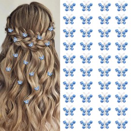 YISSION 40 Pcs Mini Rhinestone Butterfly Hair Clips Cute Blue Hair Pins Small Decorative Hair Clips Wedding Hair Barrettes Bridal Hair Accessories for Girls Women