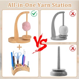 Yarn Holder, Upgrade with Knitting Accessories Organizer, Magnetic Rotating Wool Holder, Stable Yarn Ball Dispenser, Detachable Crocheting Thread Organizer, Natural Wooden Stand for Crochet Lovers