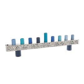Yair Emanuel Anodized and Hammered Strip Menorah - Blue