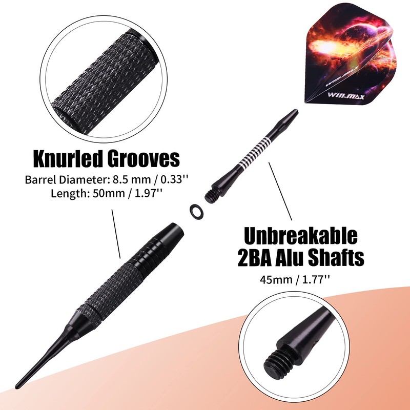 WIN.MAX Darts with plastic tip for electronic dartboard, 12 pieces,