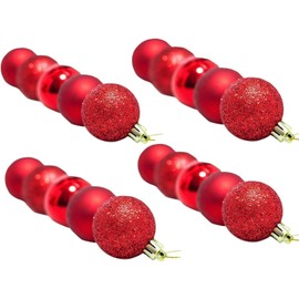 Christmas Tree Ornaments, 32 Pieces, 25mm, Red Shiny and Matte, Shatterproof Plastic Hanging Balls