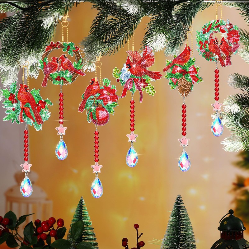 Perthlin 6 Pcs 5D Diamond Art Wind Chime Cardinal Diamond