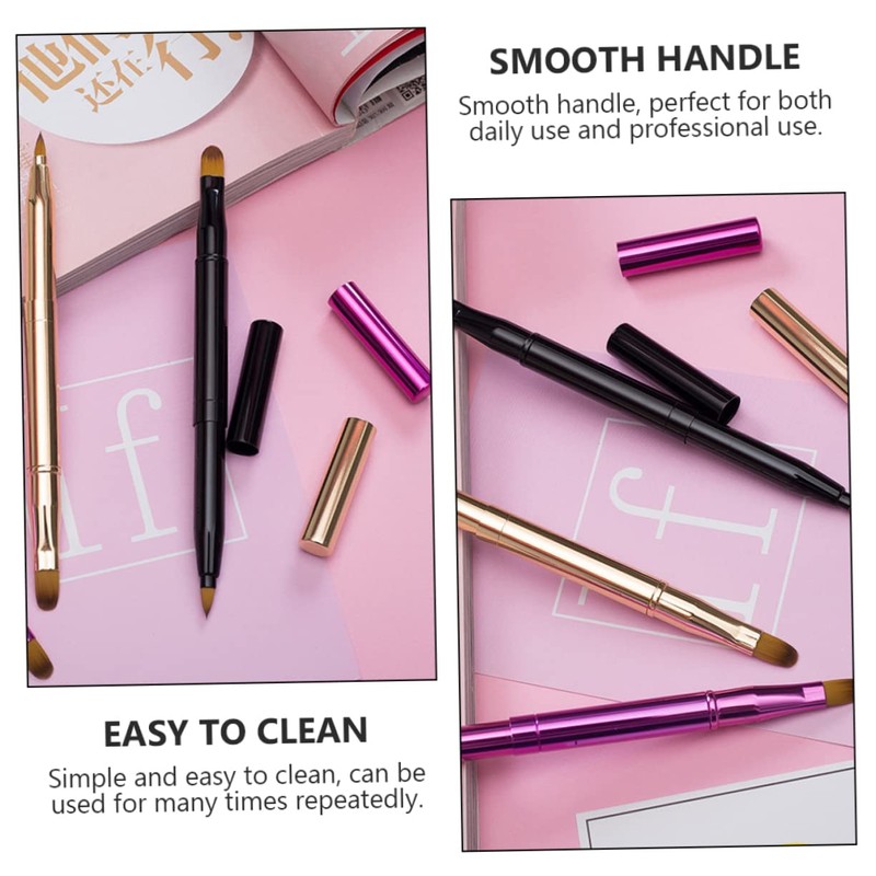FRCOLOR 2pcs Retractable Double-ended Lip and Eyeliner Brush Portable Makeup