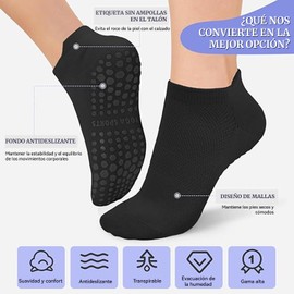 4 Pares de Calcetines de Yoga,calcetines antideslizantes para pilates,Ballet,Entrenamiento Descalzo,Baile,Fitness,Varios colores (Nailon, Medias cortas-Negro+Rosa+Púrpura claro+Gris)