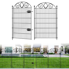 5 Panels No Dig Tall Garden Fence with Gate – 44" H X 11.8' L Rustproof Metal Dog Fence Outdoor for Yard, Decorative Animal Barrier Fence for Pet, Garden Border, Patio, Flower | Temporary Fencing