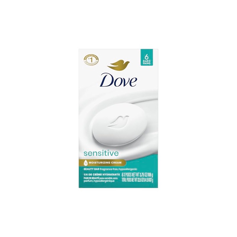 Dove Sensitive Beauty Bar Soap - Fragrance Free, 6 Bars